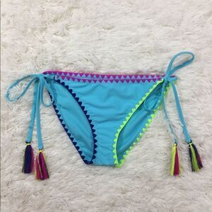 Bongo Blue Side Tassel Bikini‎ Bottoms Size Small